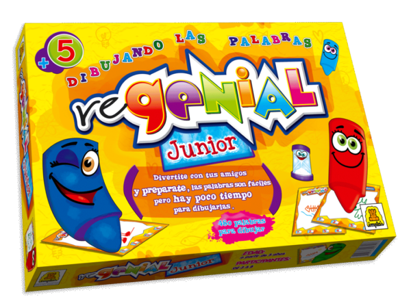IM222-  Regenial Junior. IMPLAS No Tradicionales CAJAX8 .Participantes: de 3 a 8 Medidas de la caja: 34.5 x 22.5 x 4.5 Juego infantil para dibujar las palabras, con crayones y cartones plastificados para borrar y dibujar las veces que quieras. (+INFO PDF)