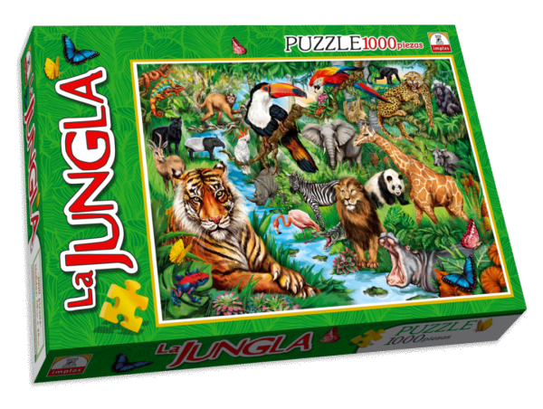 IM309- La jungla. Contiene 1 puzzle de 1000 piezas Medidas del puzzle 48 x 68 cm Medidas de la caja 34.5 x 22.4 x 4.4 cm Puzzle. Ilustración. IMPLAS PUZZLE CAJAX8.