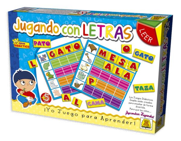 IM420- Jugando con letras. Juego de letras para asociar imagen con palabras y letras. Edad: a partir de 5 años Participantes: 2 a 4 Medidas de la caja: 27 x 19.5 x 3.5 cm .IMPLAS  Didácticos Educativos CAJAX12.