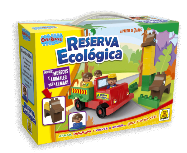 IM161- Reserva Ecológica,BLOQUES/CONSTRUCCION, Cantidad de piezas: 26 Contiene una escena para ambientar tu juego. Edad: A partir de 3 años. Medidas de la caja: 18.5 x 25.8 x 7.5 cm Juego de bloques de encastre perfecto.IMPLAS