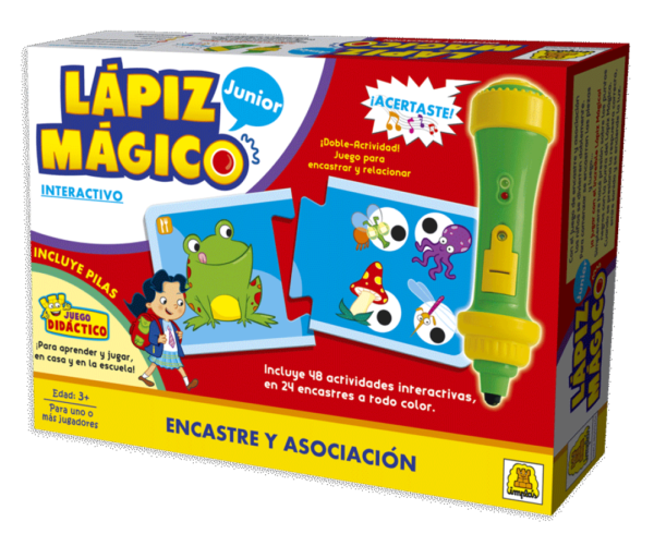 IM170- Lapiz Magico Encastre, Edad: a partir de 3 años Participantes: 1 o mas Medidas de la caja: 27 x 19.5 x 6 cm El lapiz magico responde con luz y sonido si la respuesta es correcta! implas.