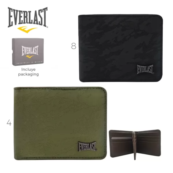 27223 – Billetera Everlast  Info: Incluye packaging Composición: 100% ecocuero Alto: 10 cm Ancho: 11 cm Profundidad: 2 cm