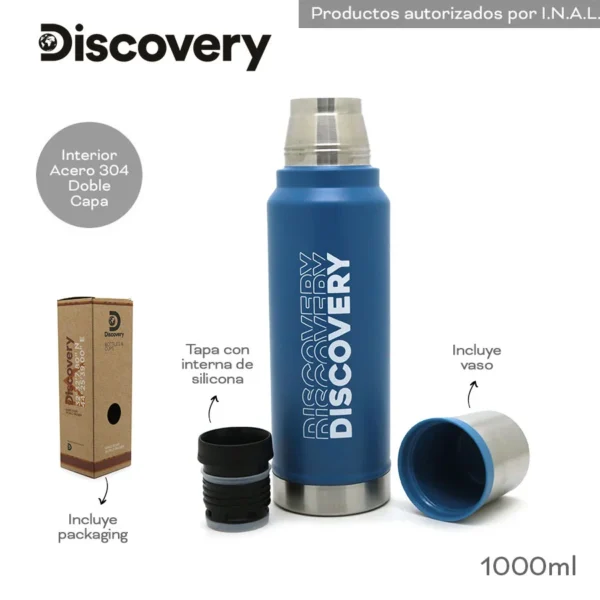 16318 – Termo Discovery 1000ML, acero 304 doble capa,TAPA INTERNA DE SILICONA, INCLUYE VASO Y PACKAGING.