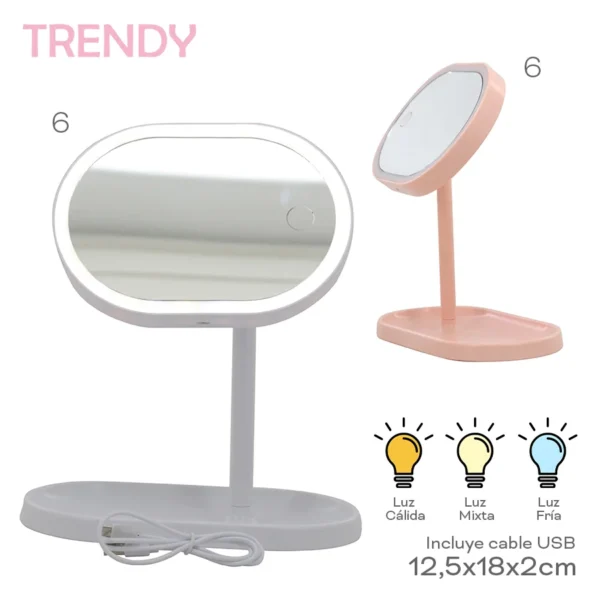 17809 – Espejo USB Trendy batería recargable(+FOTOS)  Info: Luz cálida, mixta y fría, Incluye cable USB Composición: Plástico Alto: 12,5cm Ancho: 18cm Profundidad: 2cm