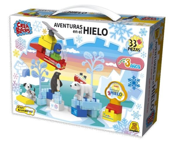 IM142 - AVENTURAS EN EL HIELO, 33 PIEZAS DE ENCASTRE PERFECTO, 1 COLORIDA ESCENA DE CARTON , 1 PLANCHAS DE AUTOADHESIVOS (BLOQUES/CONSTRUCCIÓN IMPLAS X12) (+FOTO)