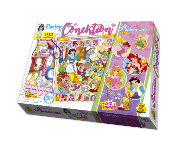 IM375 - Electric Conektion Princesas Edad: a partir de 5 años Participantes: 1 o mas Medidas de la caja: 38,8 x 28,1 x 5,5 cm Juego de preguntas y respuestas. Enciende luz y sonido si la respuesta es correcta (ELECTRIC CONEKTION IMPLAS  X6)