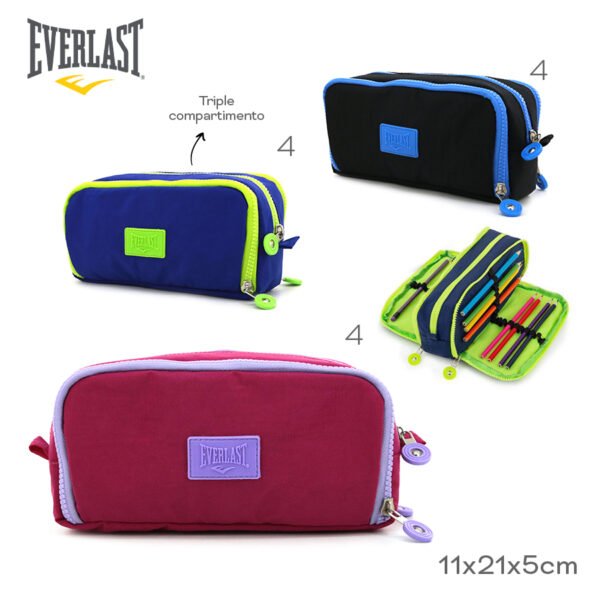 17532 - Cartuchera Everlast  (+fotos)  Info: Triple compartimiento Composición: Cordura Alto: 11cm Ancho: 21cm Profundidad: 5cm
