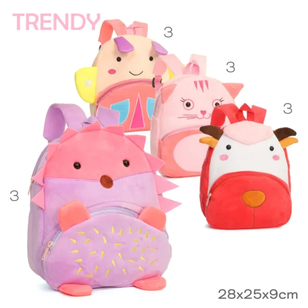 52531 – Mochila Infantil Trendy  Composición: Poliester Alto: 28cm Ancho: 25cm Profundidad: 9cm