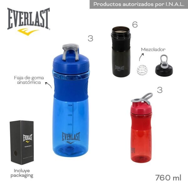 11431 - Shaker Everalst T6 (+FOTOS)  Info: Botella con tapa, mezclador, faja de goma anatomica y packaging  Composición: PC  Alto: 760ml