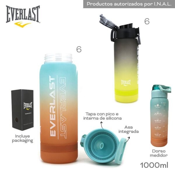 17369 - Botella Everlast T2 (+FOTOS)  Info: Tapa a rosca con pico, interna de silicona y asa integrada, dorso medidor e incluye packaging  Composición: PC  Alto: 1000ml