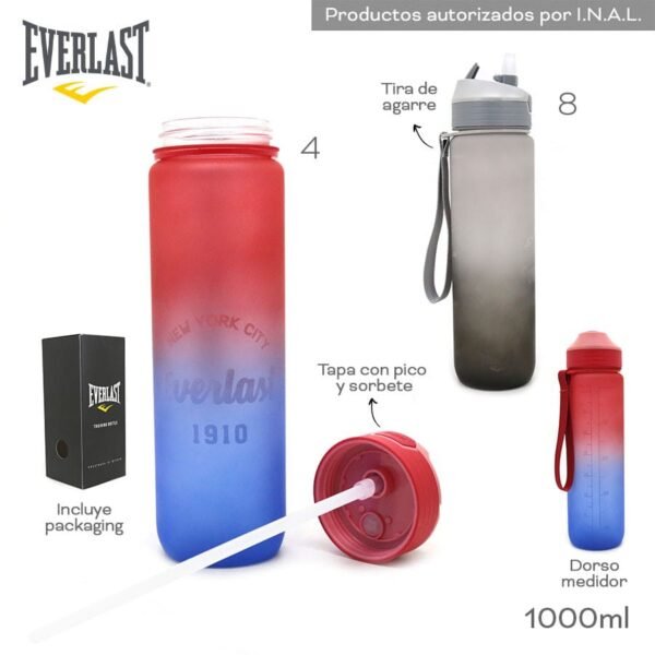 17374 - Botella Everlast T2 (+FOTOS)  Info: Tapa con pico y sorbete, tira de agarre y dorso medidor, incluye packaging  Composición: PC  Alto: 1000ml