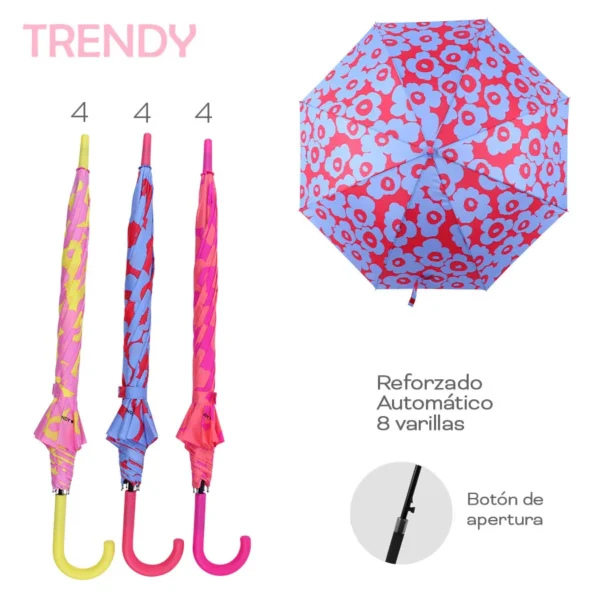 6294 – Paraguas Trendy  Info: Reforzado, automático, 8 varillas. Diámetro: 103 cm Composición: Nylon Alto: 103 cm (+FOTOS)