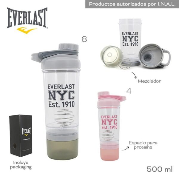 15254 - Shaker Everlast T4 , 500ML (+FOTOS+VIDEO+INFO)  Info: Botella con tapa a rosca, incluye mezclador, espacio para proteina y packaging  Composición: PC