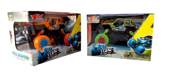 *45710- Autos GDE De Metal COLECCIÓN  Offroad Big Foot AMORTIGUADOR Fricción DOBLE Pull Back Esc ,ruedas de pvc, 18X13X11 CAJA VISOR +INFO+FOTOS 1:32 - Imagen 2