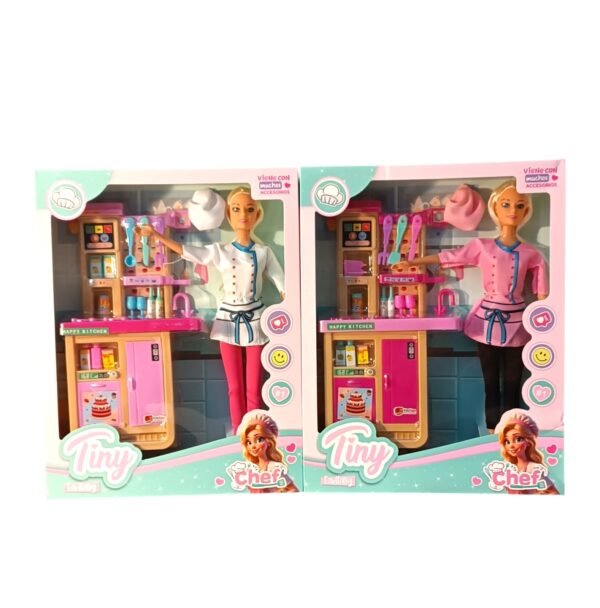 *53467 - MUÑECA TINY COCINERA 2 MOD C/MUCHOS ACCESORIOS 33X26X6 +INFO+FOTOS