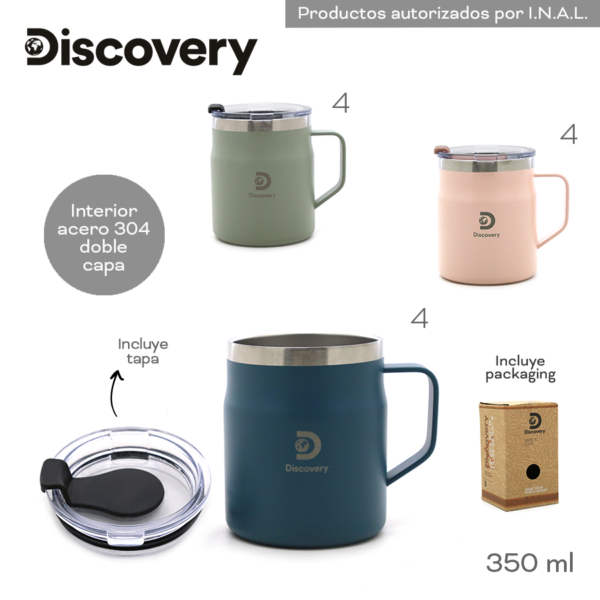 17087 - Taza Térmica Discovery T3 350ML PACKAGING DESCRIPCION EN +INFO+FOTOS