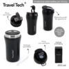 18618 - Vaso Termico Travel Tech 450ml +info+fotos Info: Sistema push de apertura, pico con sorbete, pico vertedor, incluye sorbete y packaging  Acero 304