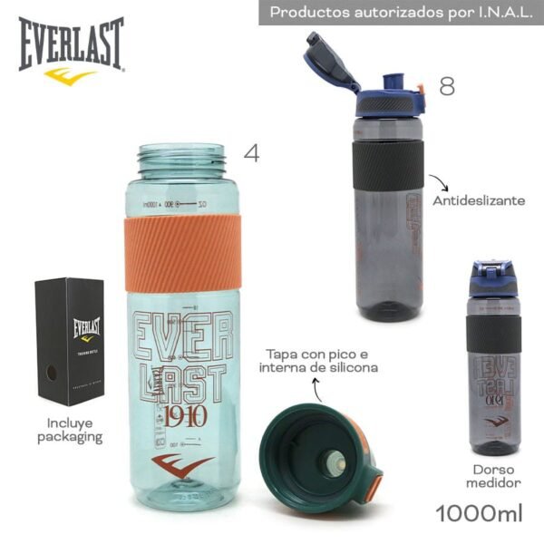 17370 - Botella Everlast T2  1000ML (+FOTOS)  Tapa a rosca con pico e interna de silicona, antideslizante, dorso medidor, incluye packaging  Composición: PC +INFO+FOTOS