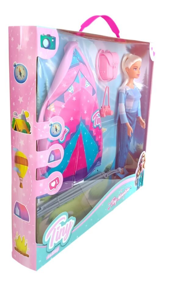 *55864- MUÑECA TINY CAMPING CARPA C/INSTRUCCIONES PARA EL ARMADO + ACCESORIOS 34X5X32.5 +INFO+FOTOS - Imagen 3