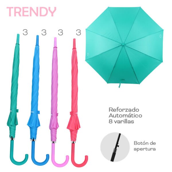 6285 - Paraguas Trendy,AUTOMATICO +INFO+FOTOS Info: Reforzado, automático, 8 varillas. Diámetro: 103 cm Composición: Nylon Alto: 103 cm