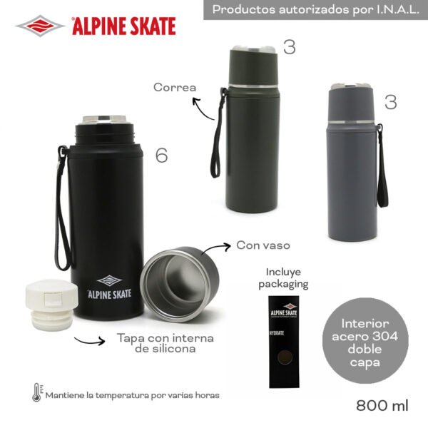 15941 - Termo Alpine Skate T2, 800ML  +INFO+FOTOS Info: Tapa a rosca, correa, mantiene la temperatura por varias horas, incluye packaging Composición: Acero 304