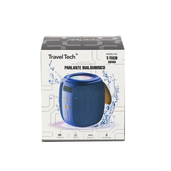 30444- PARLANTE TRAVEL TECH ,CON LUCES 14X11X11 +INFO+FOTOS ,RESISTENTE AL AGUA ,MICRO SD, 10 HORAS DE AUTONOMÍA, TAPA ANTI-SUCIEDAD, CINTA DE AGARRE ,INCLUYE CABLE CARGA, INCLUYE PACKAGING - Imagen 9
