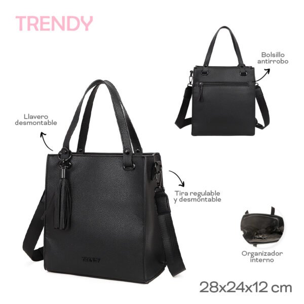 22712 - Cartera Trendy Info: Llavero desmontable, tir reg y desmont, bol antirrobo, org int Composición: PU +INFO+FOTOS Alto: 28cm Ancho: 24cm Profundidad: 12cm
