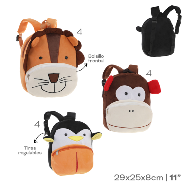 53713 - Mochila Peluche +INFO+FOTOS Info: 11p, bolsillo frontal, tiras regulables Composición: peluche Alto: 29cm Ancho: 25cm Profundidad: 8cm