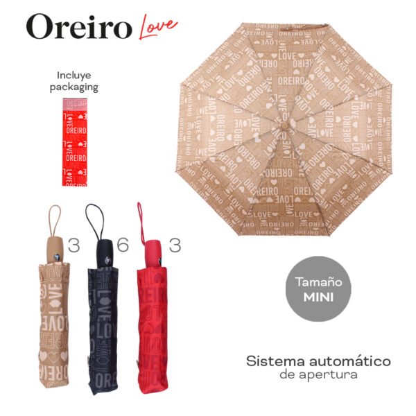 28444 - Paraguas Oreiro Love T2, +INFO+FOTOS Info: Tamaño mini, sistema automático de apertura, incluye packaging Composición: Nylon Alto: 97 cm