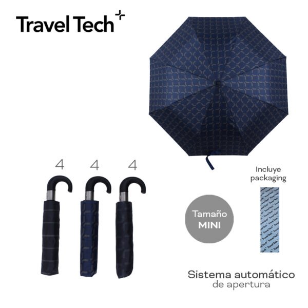28865 - Paraguas Travel Tech, +INFO+FOTOS Info: Tamaño mini, sistema automático de apertura, incluye packaging Composición: Nylon Alto: 97 cm