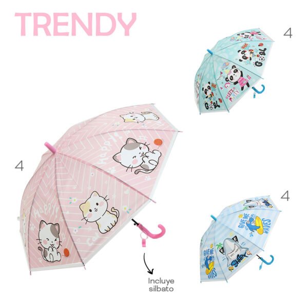 53563 - Paraguas infantiles TRENDY +INFO+FOTOS Info: incluye silbato  Composición: Eva + metal