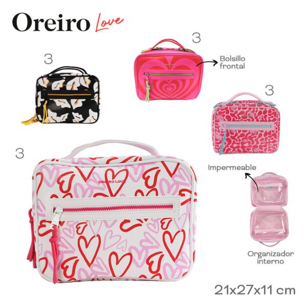 28848 - Portacosmeticos Oreiro Love ,+INFO+FOTOS Info: Bolsillo frontal, organizador interno impermeable Composición: PU Alto: 21cm Ancho: 27cm Profundidad: 11cm