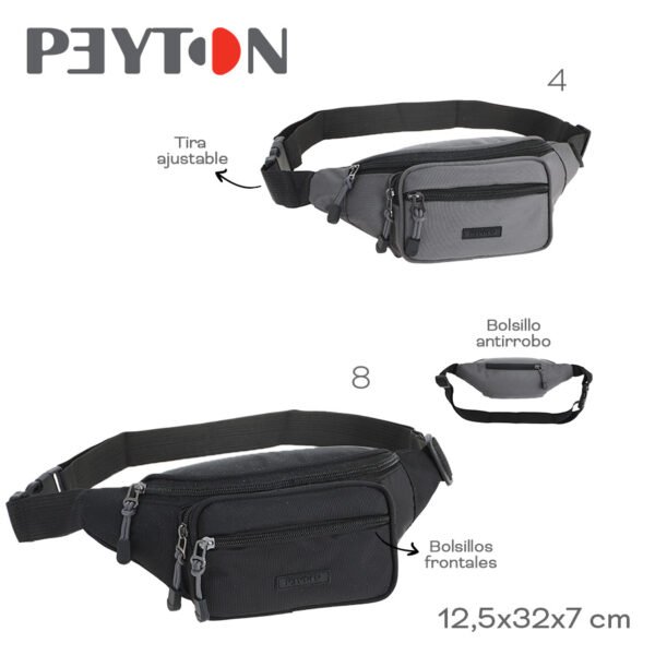 53537 - Riñonera Peyton, +INFO+FOTOS Info: Tira ajustable, bolsillos frontales, bolsillo antirrobo Composición: Nylon Alto: 12,5cm Ancho: 32cm Profundidad: 7cm