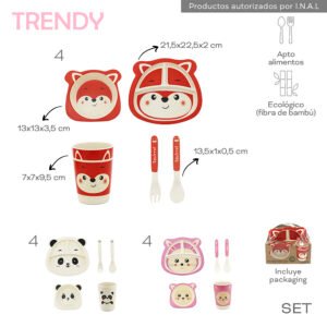 30423 - Set Platos vaso cubiertos Trendy c/packaging  Info: SET - 21,5x22,5 / 13x13x3,5 / 7x7x9,5 / 13x1x0,5 cm - Incluye packaging  Composición: fibra de bambú +INFO+FOTOS
