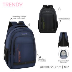 18588 - Mochila Trendy   Info: 18p Bol front, lat, org int, tir agar, esp y tir c mesh  Composición: Nylon corrugado  Alto: 46cm  Ancho: 30cm  Profundidad: 18cm +INFO+FOTOS