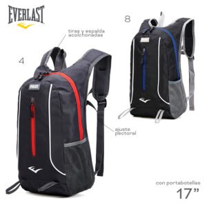 21734 - Mochila Running Everlast   Info: 17 pulgadas, tiras y espalda acolchonada, ajuste pectoral  Composición: 100% nylon  Alto: 48 cm  Ancho: 24 cm  Profundidad: 9 cm +INFO+FOTOS