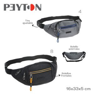 53534- Riñonera Peyton	16cm	33cm	5cm	Nylon	Tira ajustable, bolsillos frontales y antirrobo +info+fotos