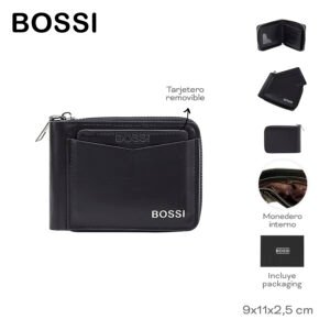 32035-	Billetera Bossi	9cm	11cm	2,5cm	PU	Tarjetero removible, monedero interno, incluye packaging MARROQUINERIA +INFO+FOTOS