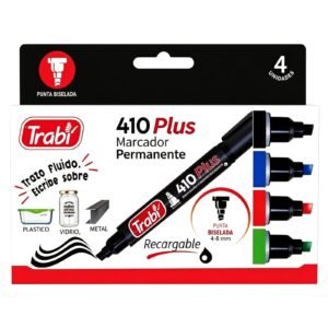 -410X4- MARCADOR TRABI PLUS PERMANENTE RECARGABLE PUNTA BISELADA CAJA X4