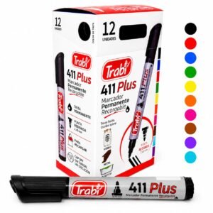 -411- MARCADOR TRABI PLUS PERMANENTE RECARGABLE PUNTA REDONDA CAJA X12 PRECIO X UNIDAD $1,00, 10 COLORES HACE CLIC EN "SELECCIONAR OPCIONES" PARA ELEGIR TU COLOR