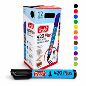 -420- MARCADOR TRABI PLUS AL AGUA PUNTA REDONDA CAJA X12 PRECIO X UNIDAD $1,00, 12 COLORES HACE CLIC EN "SELECCIONAR OPCIONES" PARA ELEGIR TU COLOR