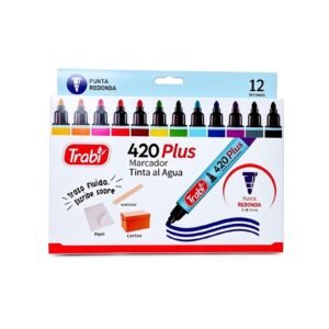 -420X12- MARCADOR TRABI PLUS AL AGUA PUNTA REDONDA CAJA X12 COLORES SURTIDOS
