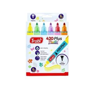 -420X6P- MARCADOR TRABI PLUS AL AGUA PUNTA REDONDA CAJA X6 PASTELES  COLORES  SURTIDOS