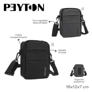 54524-	Morral Peyton	18cm	12cm	7cm	Nylon	Bolsillo frontal, tira regulable desmontable, doble compartimento, sujeción posterior MARROQUINERIA +INFO+FOTOS