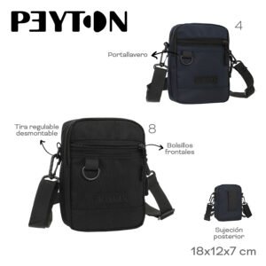 54525-	Morral Peyton	18cm	12cm	7cm	Nylon	Bolsillos frontales, portallavero, tira regulable desmontable, sujeción posterior MARROQUINERIA +INFO+FOTOS
