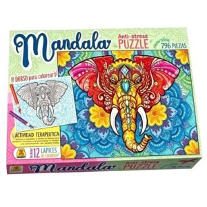 IM269- PUZZLE MANDALA 736 PIEZAS 67X48CM  ANTI-STRESS IMPLAS  ACTIVIDAD TERAPÉUTICA INCLUYE 12 LÁPICES DE COLORES REVERSIBLE PARA COLOREAR  34.5X22.4X4.4  +INFO+FOTOS