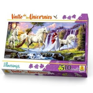IM273-Valle de unicornios, Contiene 1 puzzle de 510 piezas Medidas del puzzle 30.5 x 69.5 cm Medidas de la caja 34.5 x 22.4 x 4.4 cm  Puzzle de ilustración realista de diseño panorámico. IMPLAS PUZZLE CAJAX8.