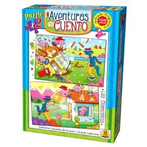 IM34- Los chanchitos Contiene 1 puzzle de 25 piezas 1 puzzle de 40 piezas Medidas de puzzle 25.5 x 17.4 cm Medidas de caja 19,2 x5,7 x 27 cm Puzzle infantil progresivo. Temática cuentos clásicos.