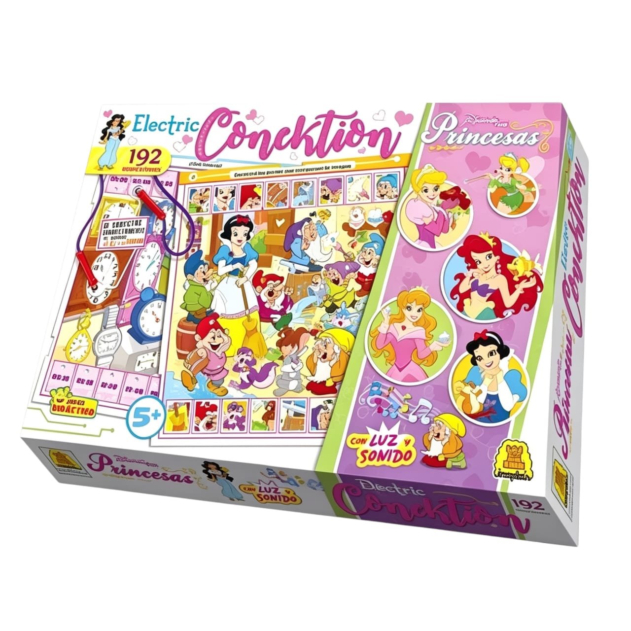 IM375 - Electric Conektion Princesas Edad: a partir de 5 años Participantes: 1 o mas Medidas de la caja: 38,8 x 28,1 x 5,5 cm Juego de preguntas y respuestas. Enciende luz y sonido si la respuesta es correcta (ELECTRIC CONEKTION IMPLAS X6)