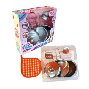 56686- Set De Cocina Infantil Tiny Home 6 Piezas 5 DE Acero Inoxidable OLLA, Sartén, Utensilios De Juguete Realistas Para Niños, Juego De Cocinita Educativo Y Duradero  20X19X6.5 +INFO+FOTOS
